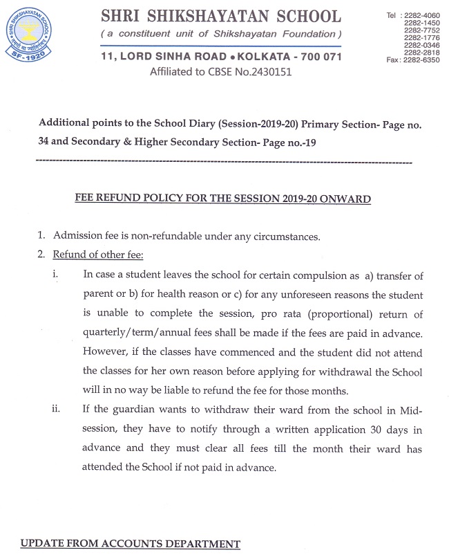 Fee Refund Policy Official Notice